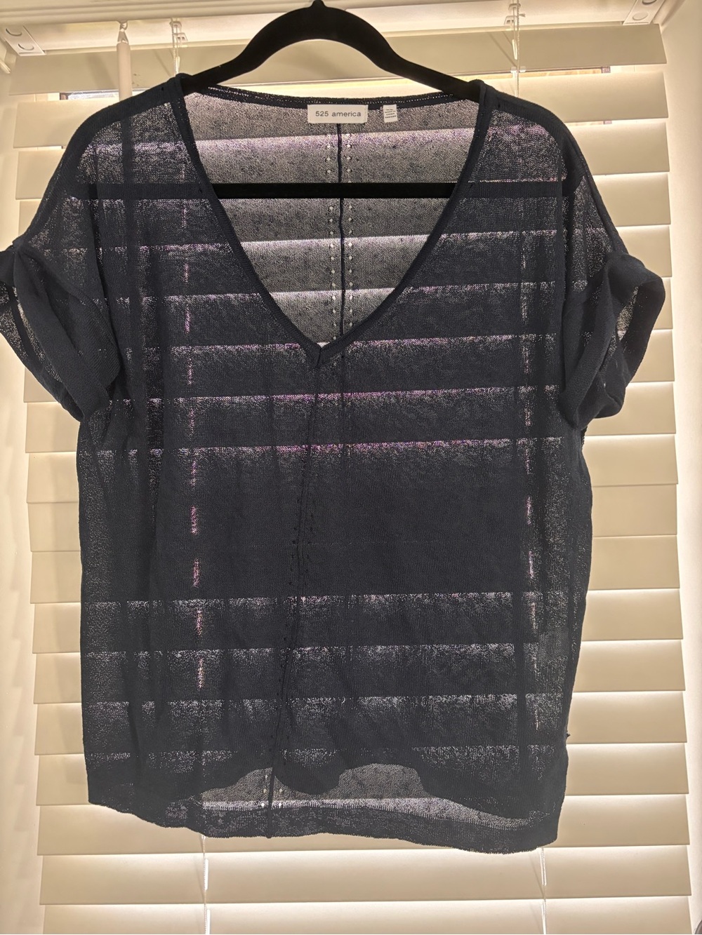 525 America Sheer Navy V-Neck Short Sleeve Top